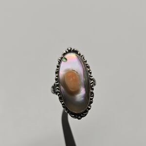 Antique Silver Blister Pearl Women's Ring